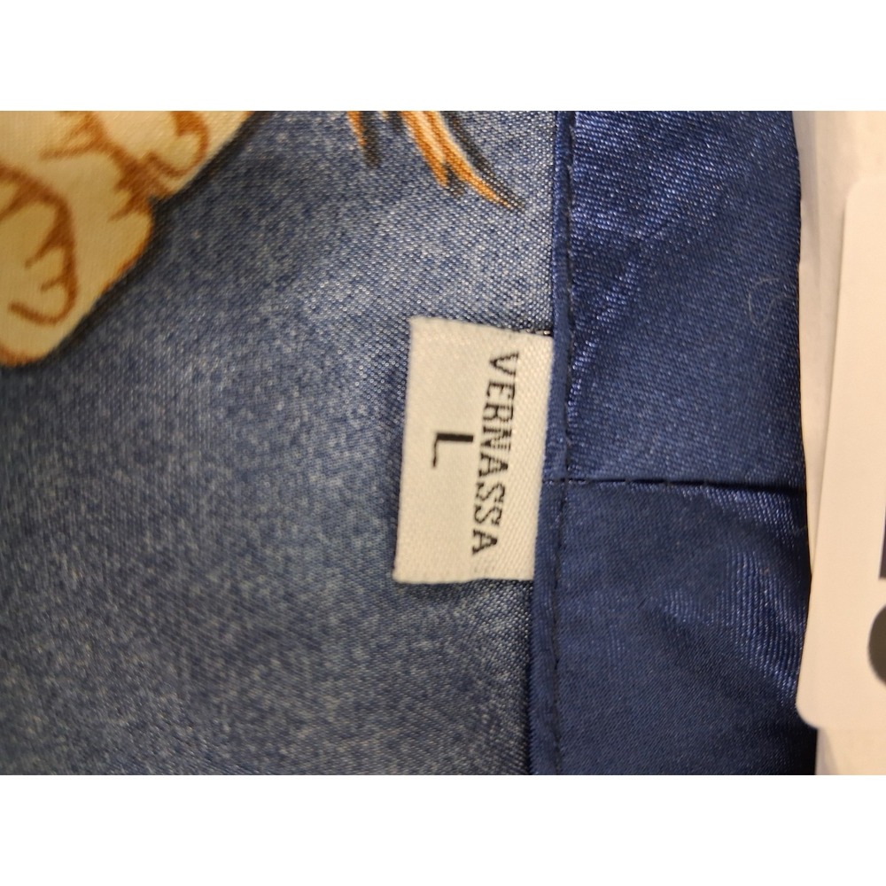 Satin Robe Blue & Gold Baroque Print Belted Pockets Mens Large Dressing Gown - Picture 8 of 10
